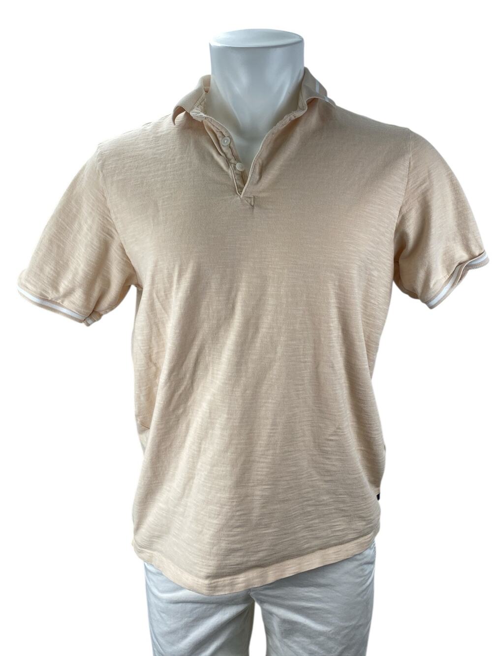 Good Man Brand Men's Beige Collared Short Sleeve Casual Golf Polo Shirt Top Sz L